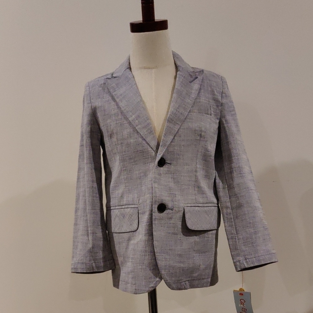 New!Cat & Jack Blue/Light Gray Boys' 2front Button Closure Blazer Sz 6 Y2K Retro